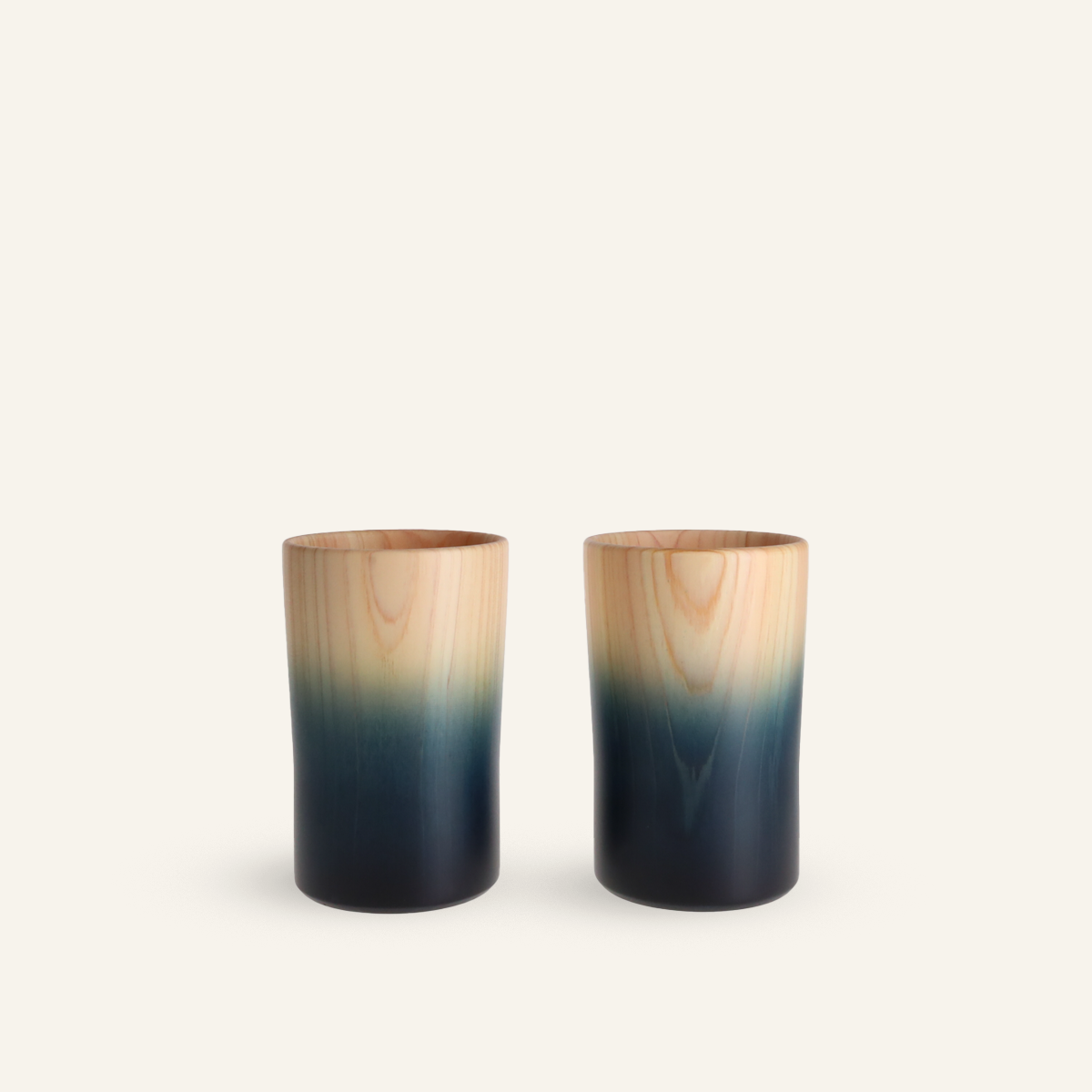 2 tasses indigo en bois de cyprès japonais hinoki