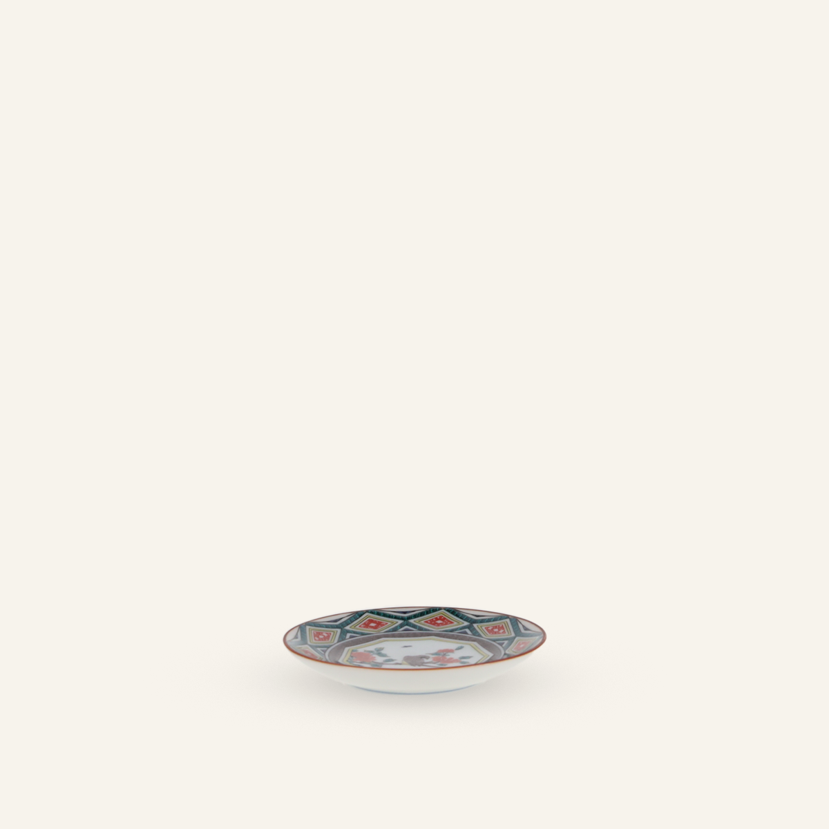 Small Kutaniyaki porcelain plate "Iroekyukakukachoumon"