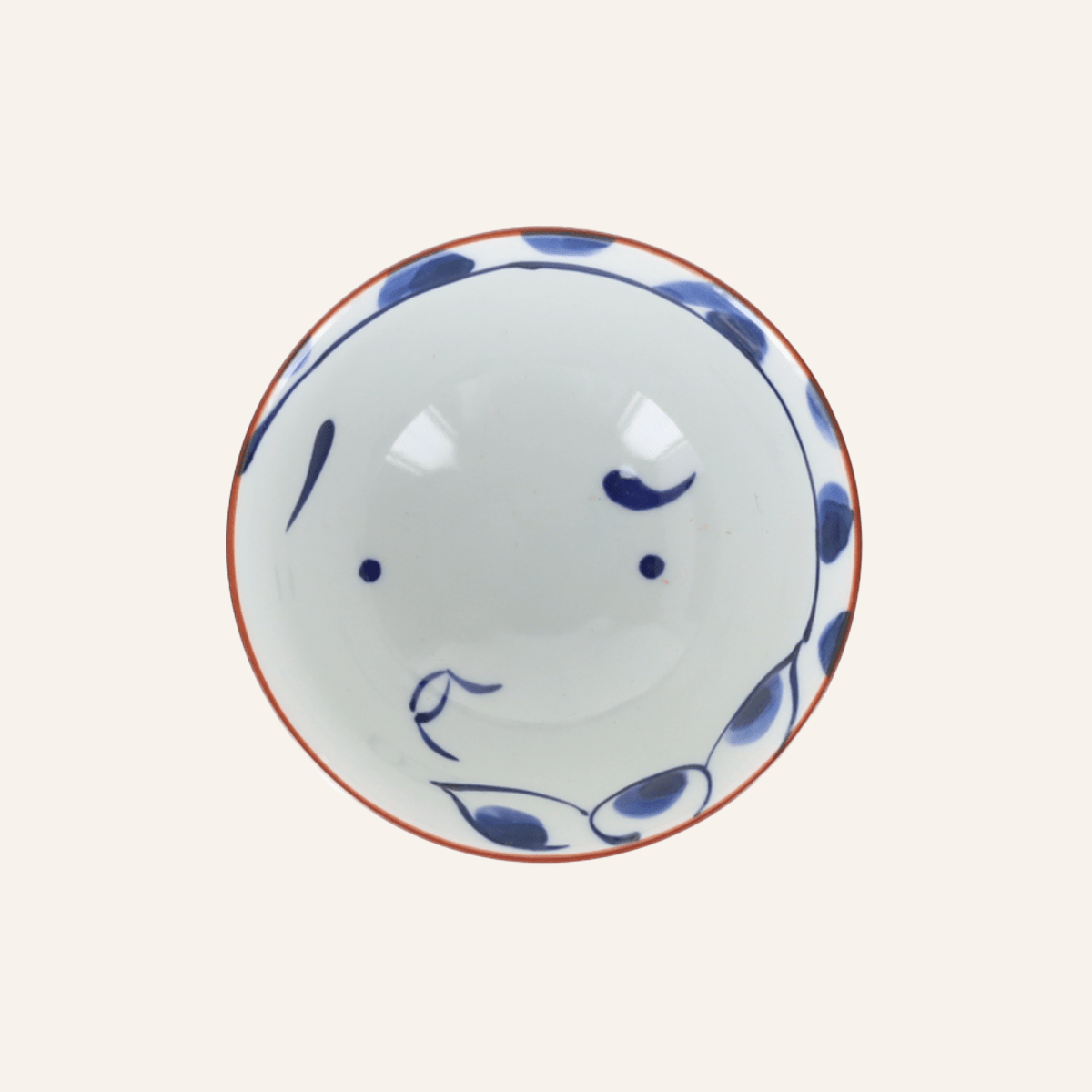 Hasamiyaki "Hyottoko" blue porcelain teacup