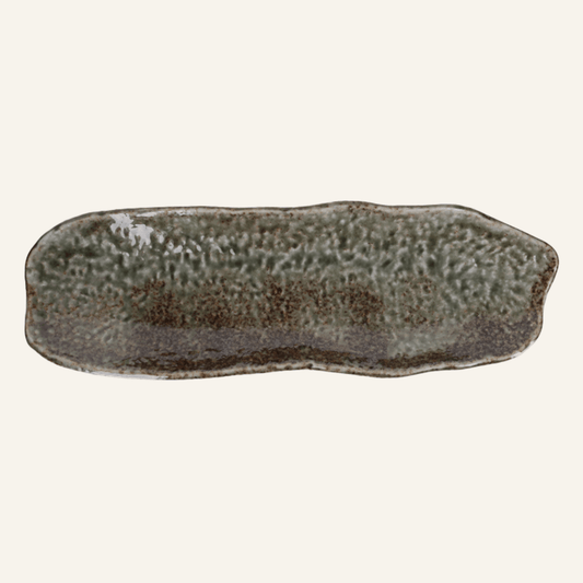 Rectangular dish in fine earthenware Minoyaki "midori iwa"