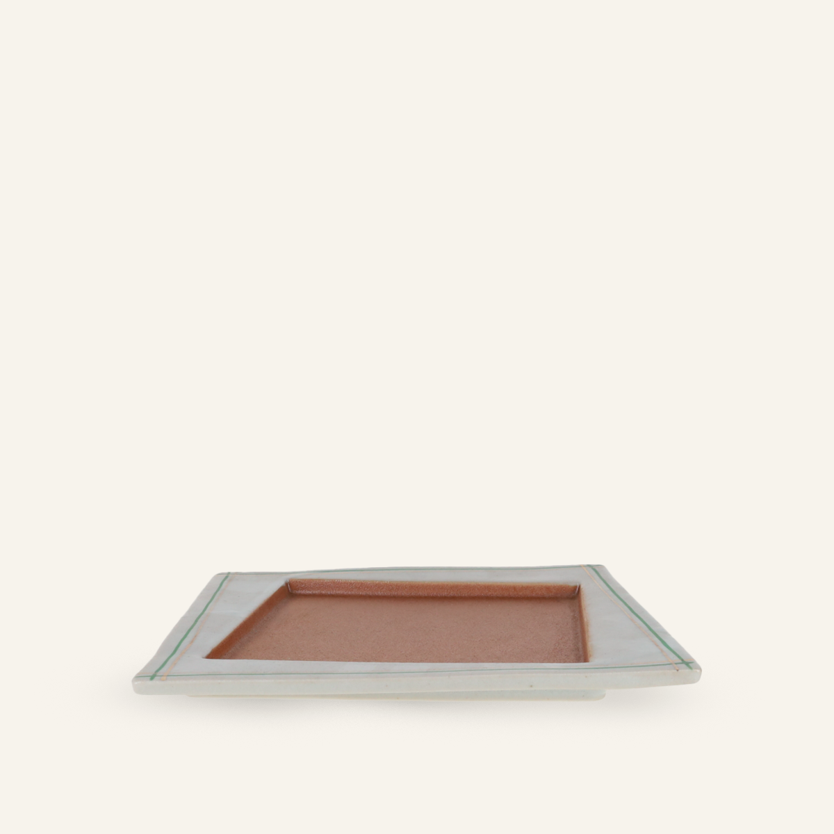 Small square plate in fine earthenware Minoyaki "kinryoku"