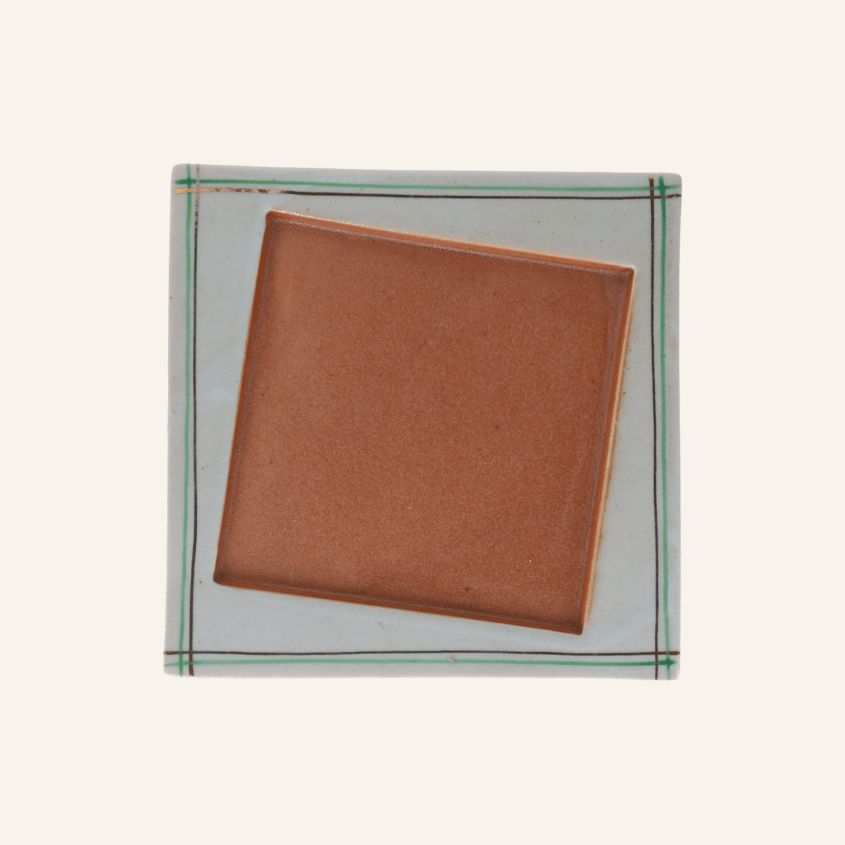 Small square plate in fine earthenware Minoyaki "kinryoku"