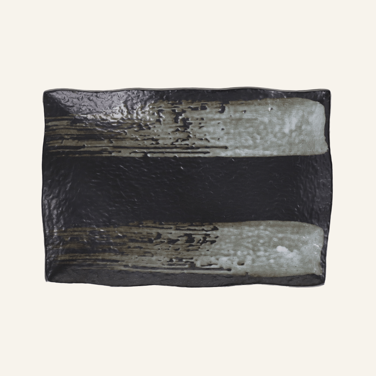 Grande assiette rectangulaire noire faïence fine Bankoyaki "tsume"