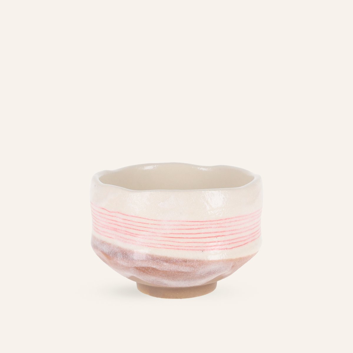 Small Minoyaki stoneware matcha bowl "Aka sensuji"