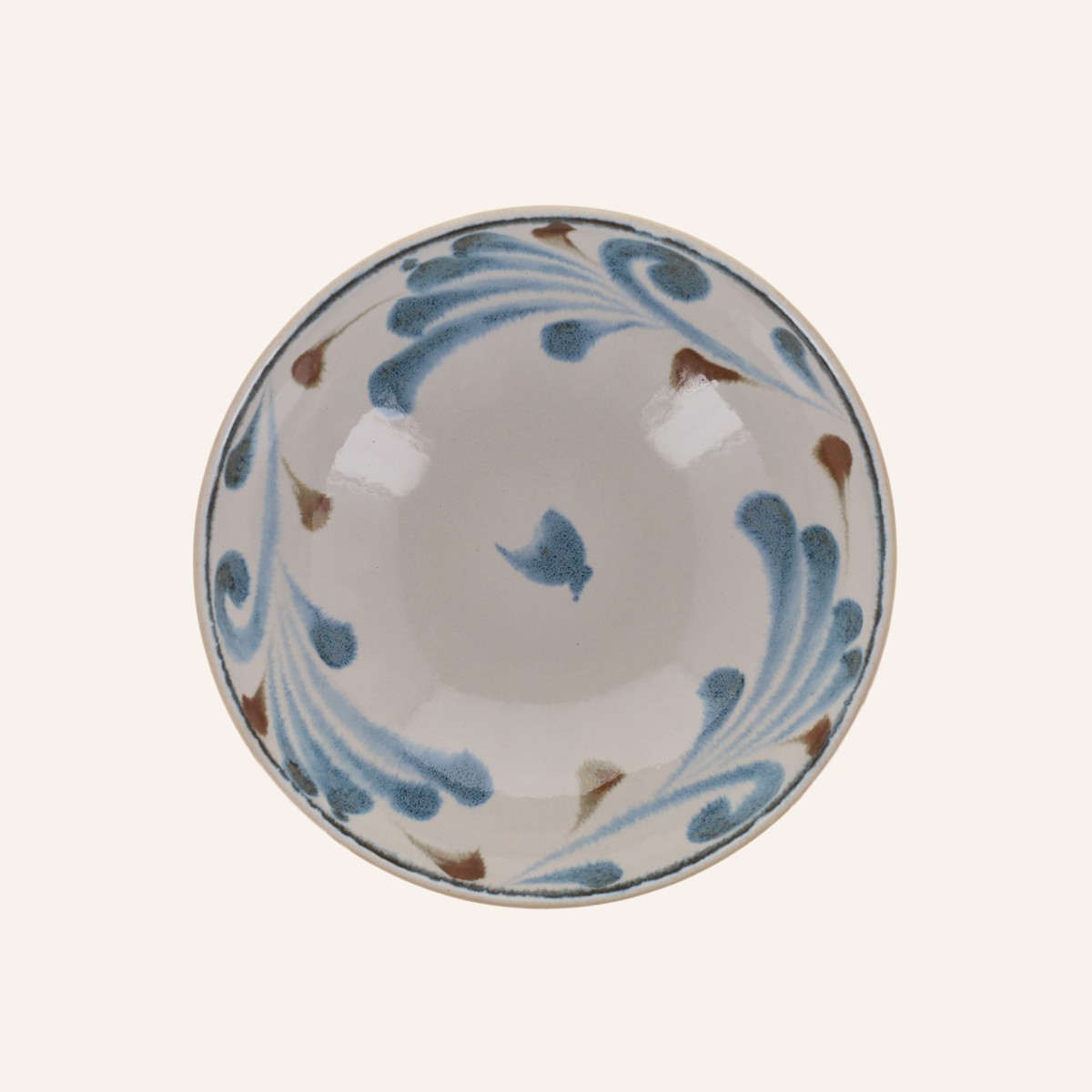 Bol à nouilles en porcelaine Minoyaki "Karakusa", teintes inspirées d'Okinawa