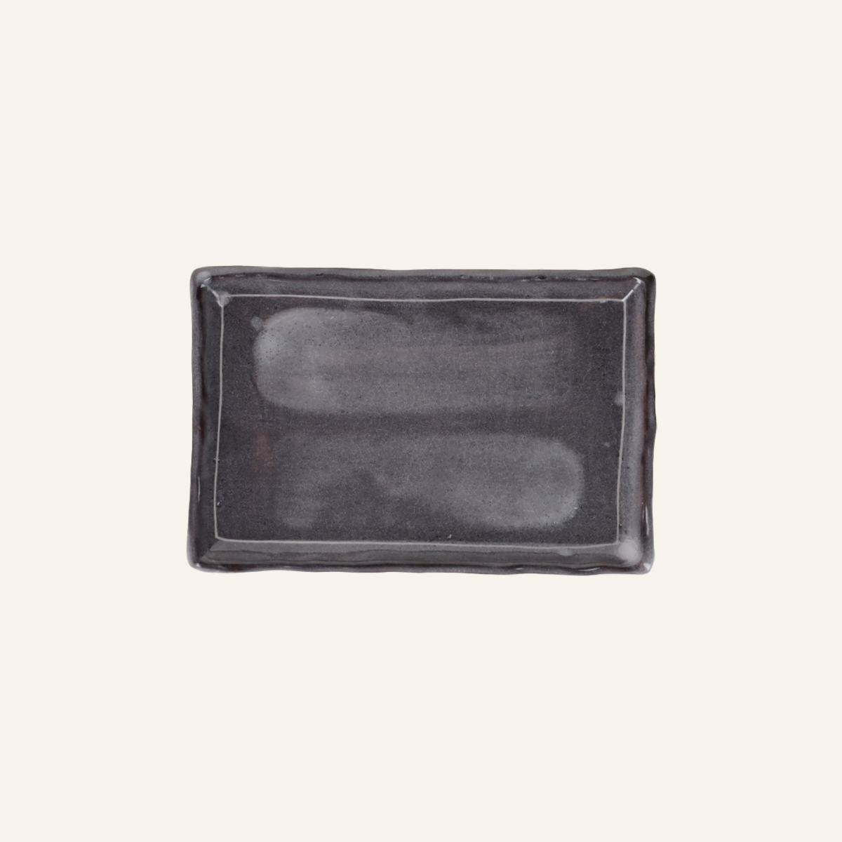 Rectangular gray fine earthenware plate Setoyaki "nezumi"
