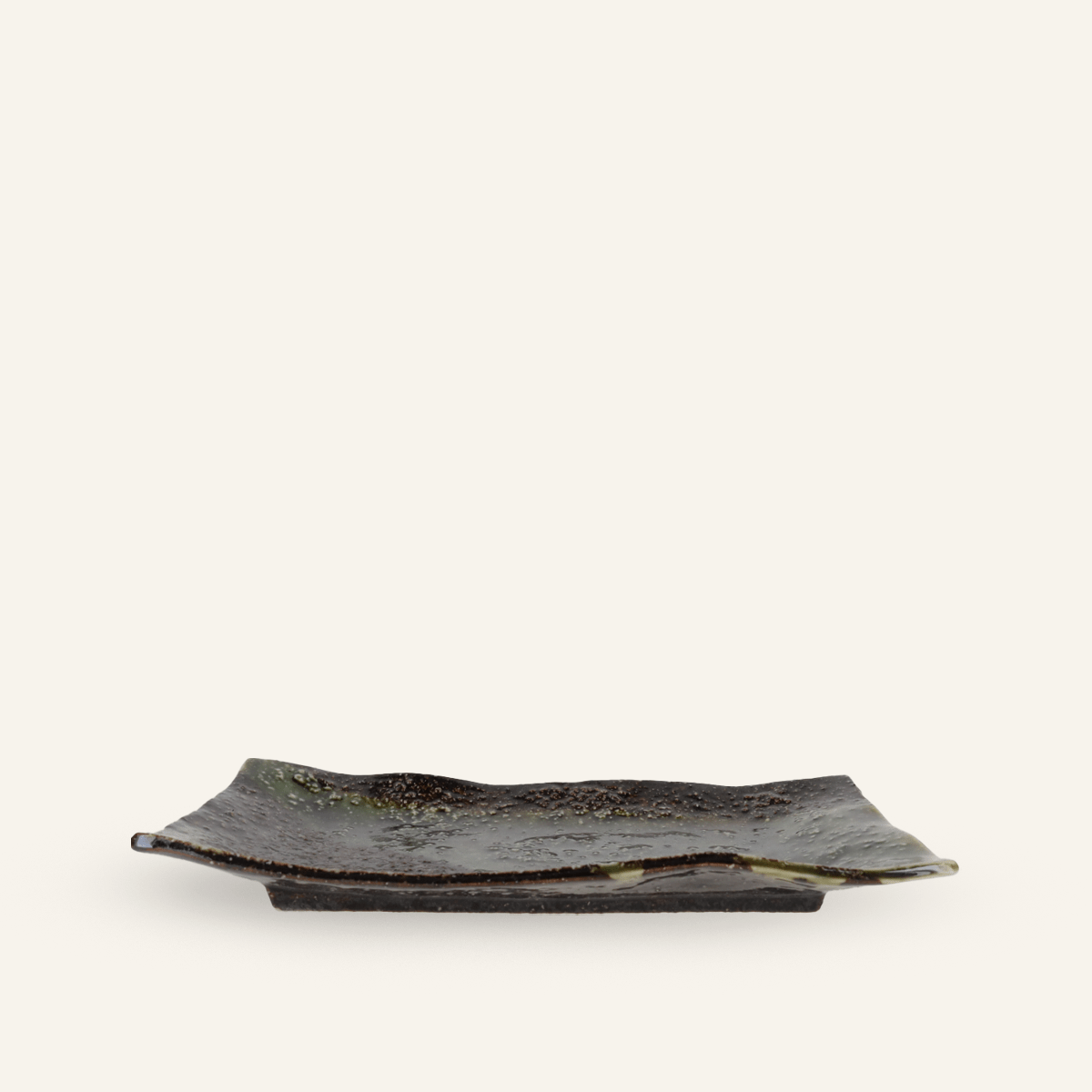Minoyaki "namibuchi" fine earthenware green plate