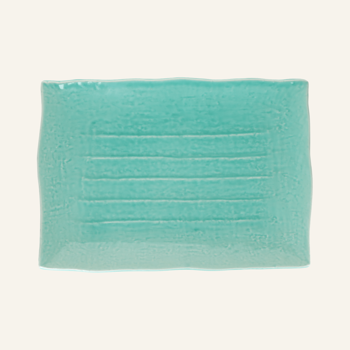 Grande assiette cyan rectangulaire faïence fine Bankoyaki "toruco"