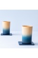 2 tasses indigo en bois de cyprès japonais hinoki