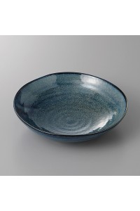 Fine earthenware blue noodles plate Minoyaki "kon"