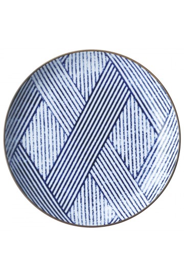 Fine earthenware striped blue plate Minoyaki