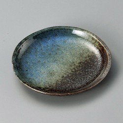 Fine earthenware small blue plate Minoyaki "mori no mizuumi"
