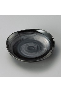 Fine earthenware swirl small plate Minoyaki "kuro uzumaki"