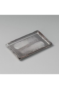 Fine earthenware rectangular grey plate Setoyaki "nezumi"
