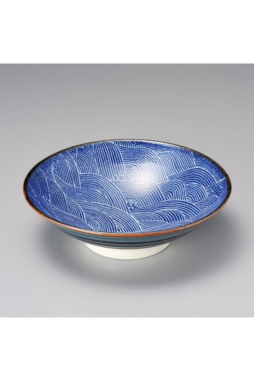 Fine earthenware wave pattern noodles bowl Minoyaki "ofuke"
