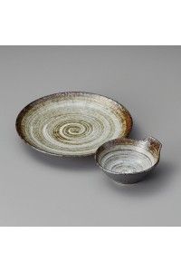 Fine earthenware white spiral plate Minoyaki "senpuu"