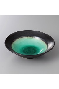 Fine earthenware cyan bottom small deep plate Minoyaki "umi"