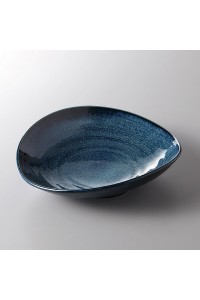 Fine earthenware flared blue plate Minoyaki "sarada"