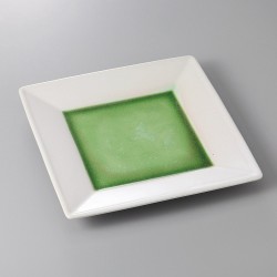 Fine earthenware square plate Minoyaki "emerald"