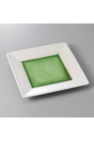 Fine earthenware square plate Minoyaki "emerald"