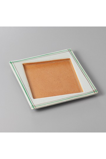 Fine earthenware small square plate Minoyaki "kinryoku"