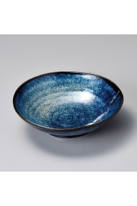 Fine earthenware indigo deep plate Minoyaki "aishiro"