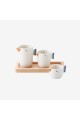 3 tasses céramique Hasamiyaki et plateau en bois "Tori"