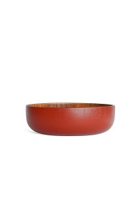 Assiette creuse rouge vermillon en bois de jujubier
