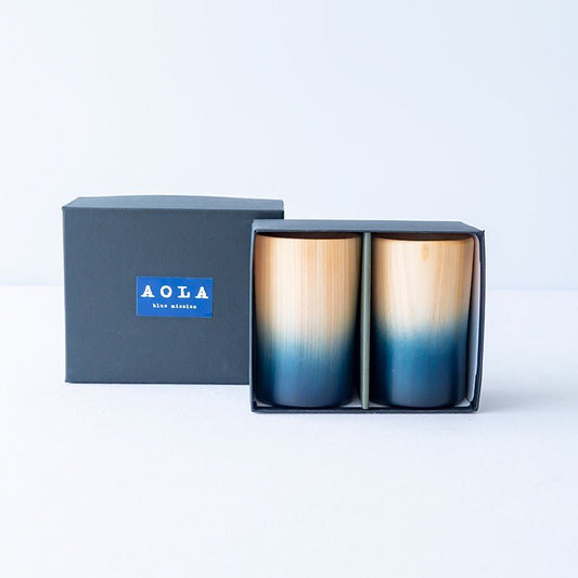 2 tasses indigo en bois de cyprès japonais hinoki