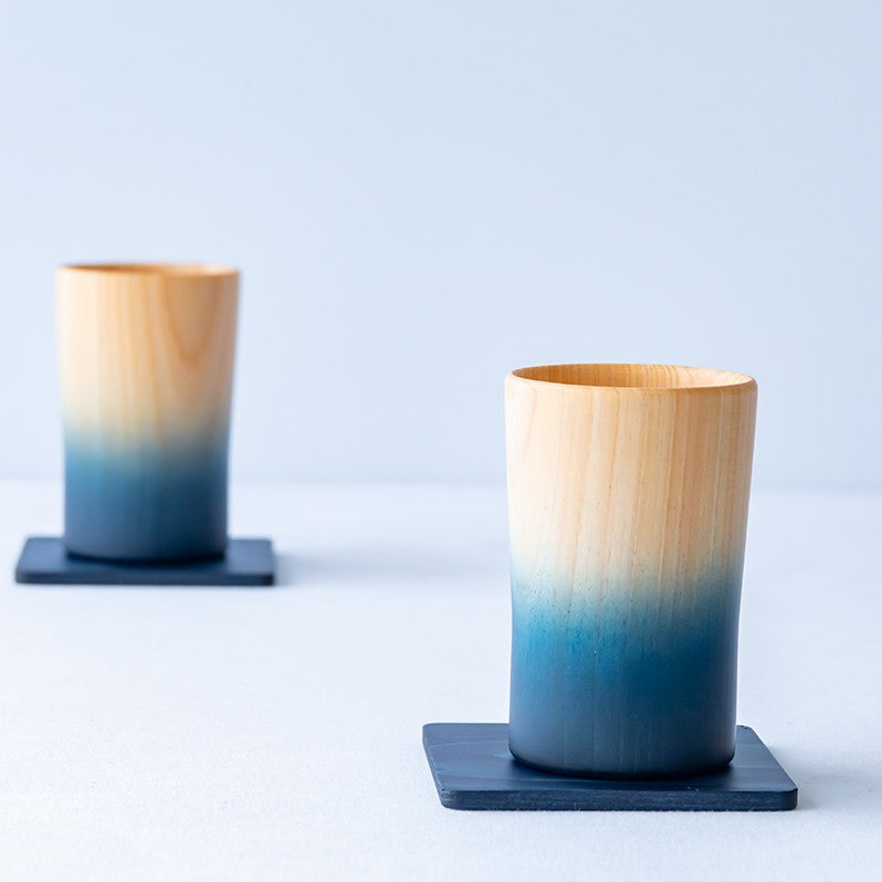 2 tasses indigo en bois de cyprès japonais hinoki