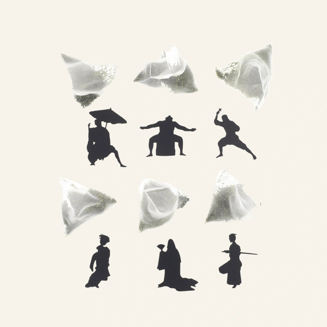 6 sencha green tea bags with figurines