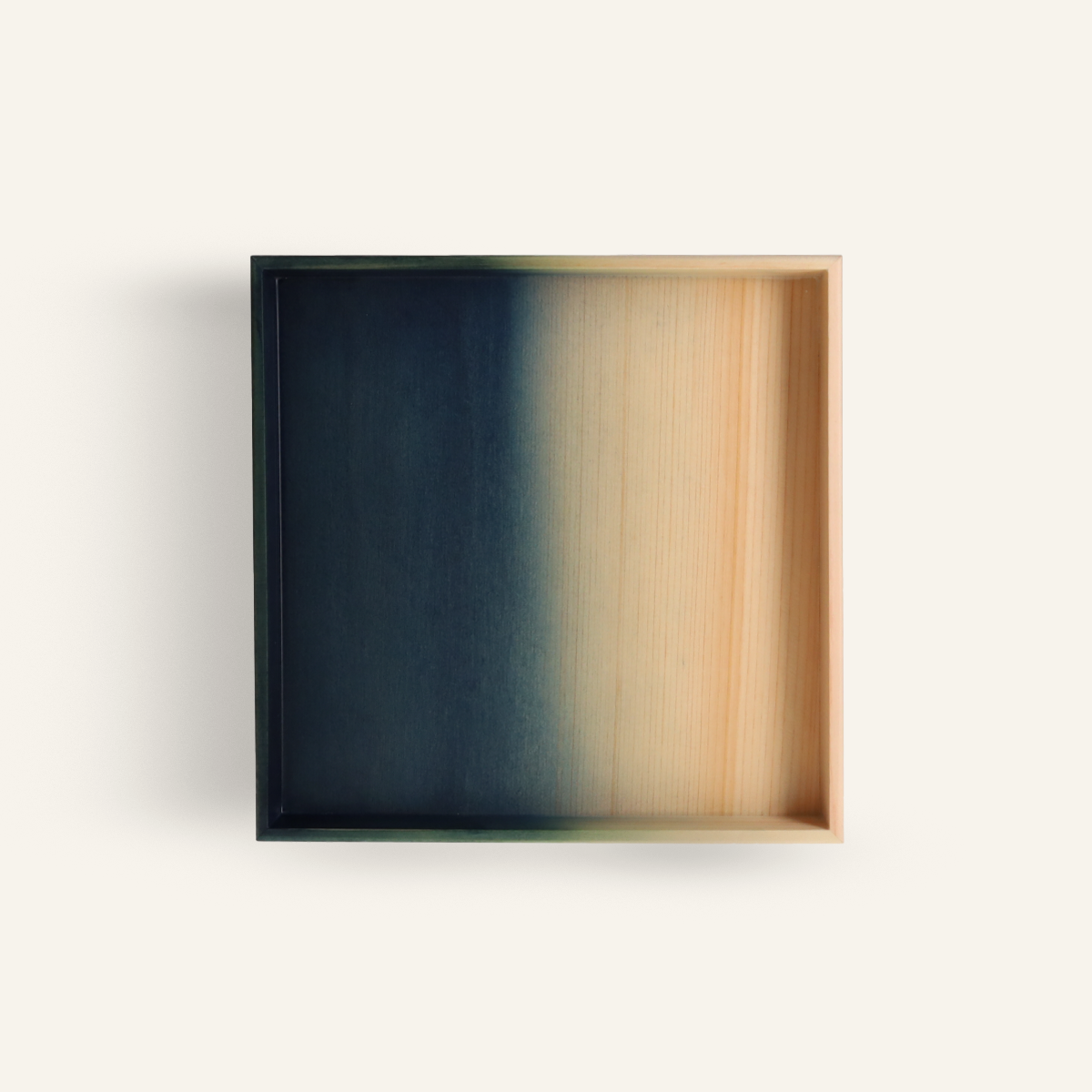 Square tray in Japanese Hinoki cypress wood dyed with indigo