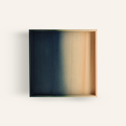 Square tray in Japanese Hinoki cypress wood dyed with indigo