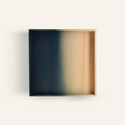 Square tray in Japanese Hinoki cypress wood dyed with indigo