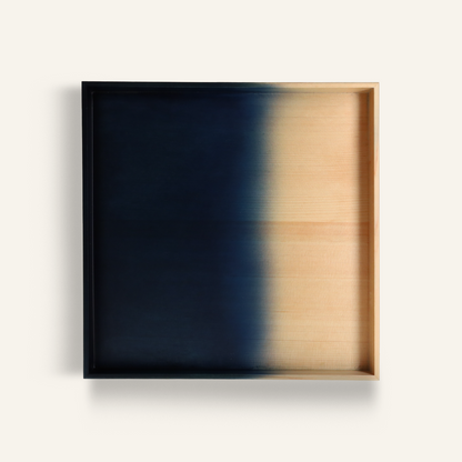 Square tray in Japanese Hinoki cypress wood dyed with indigo