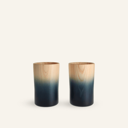 2 tasses indigo en bois de cyprès japonais hinoki