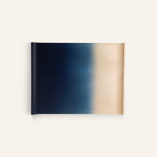 Rectangular plate in Japanese Tochi chestnut wood dyed with indigo