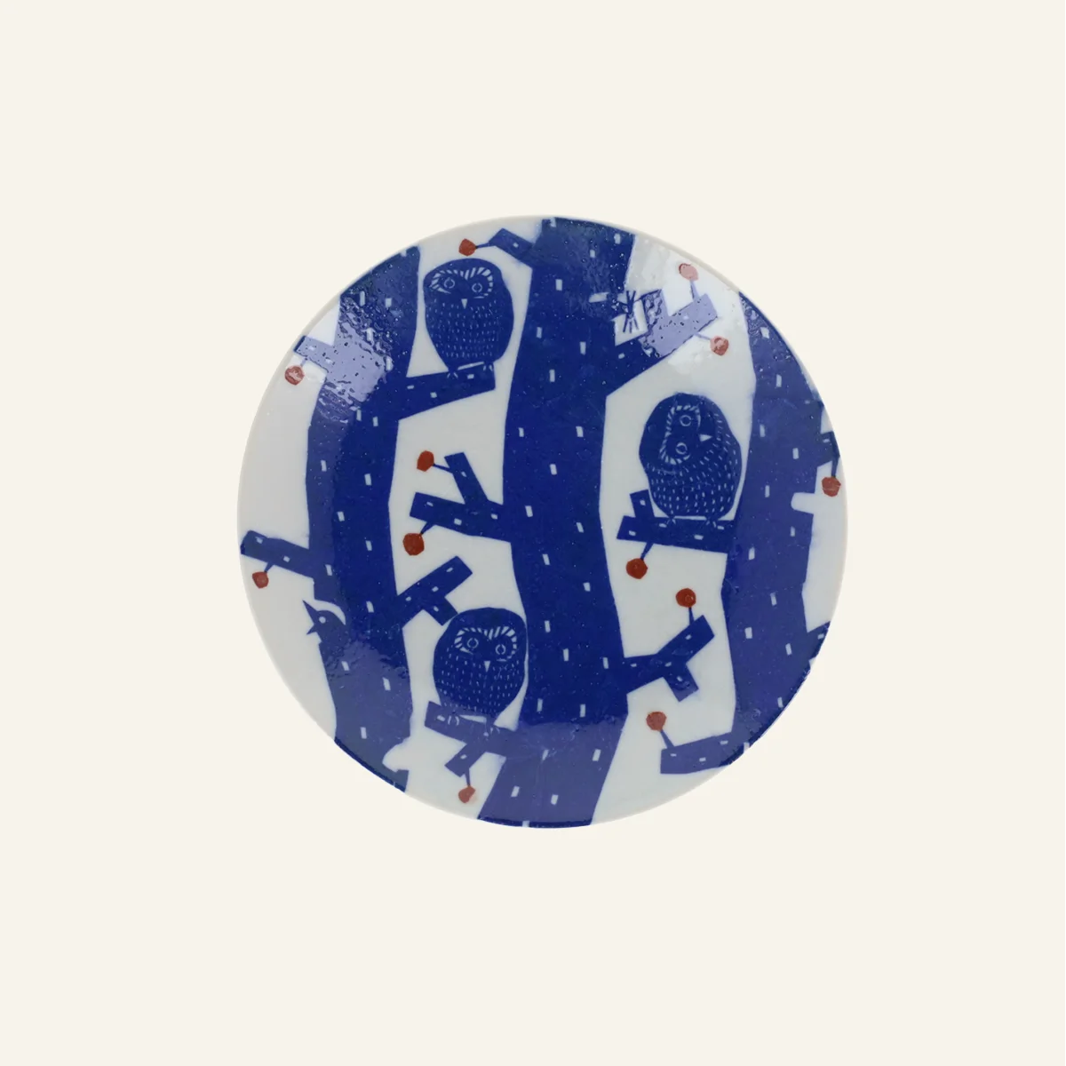 Assiette ronde en porcelaine motifs "Hibous"