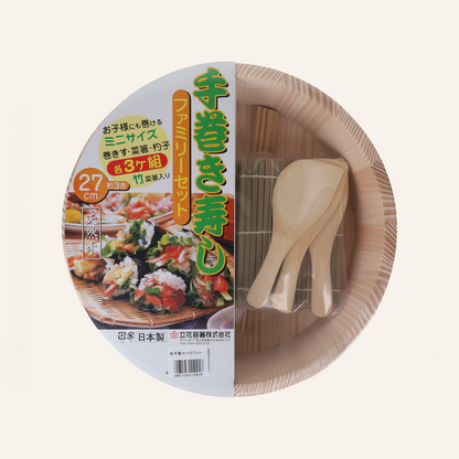 Set Temakizushi avec récipient a riz, 3 nattes a sushi et 3 spatules à riz, 3 baguettes