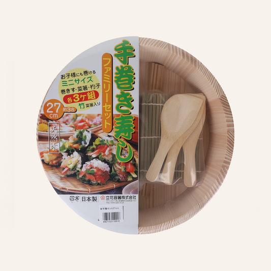 Set Temakizushi avec récipient a riz, 3 nattes a sushi et 3 spatules à riz, 3 baguettes