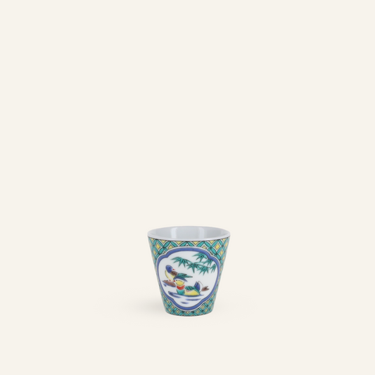 Kutaniyaki "Oshidori" porcelain sake glass