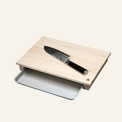 Planche à découper en bois hinoki avec bac de récupération