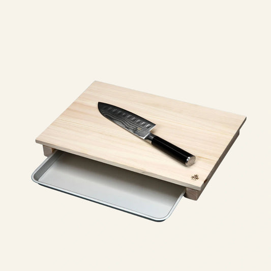 Planche à découper en bois hinoki avec bac de récupération
