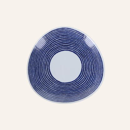 Hasamiyaki porcelain flared plate "Indigo Komasuji"
