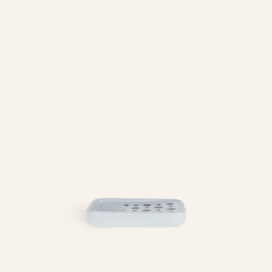 Small rectangular Hasamiyaki porcelain plate "Indigo Mizutama"