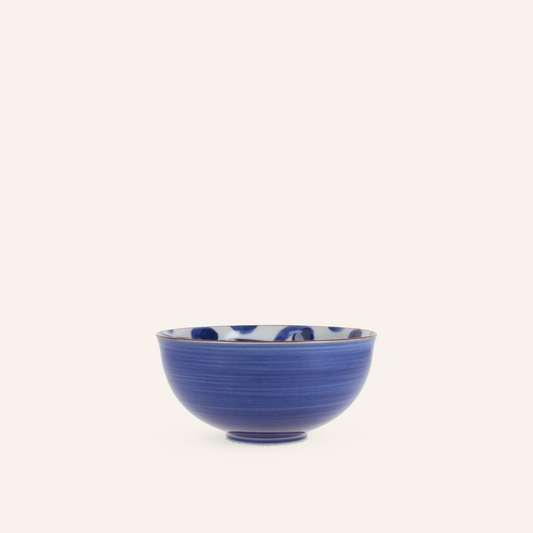 Bol à riz bleu en porcelaine Hasamiyaki "Hyottoko"