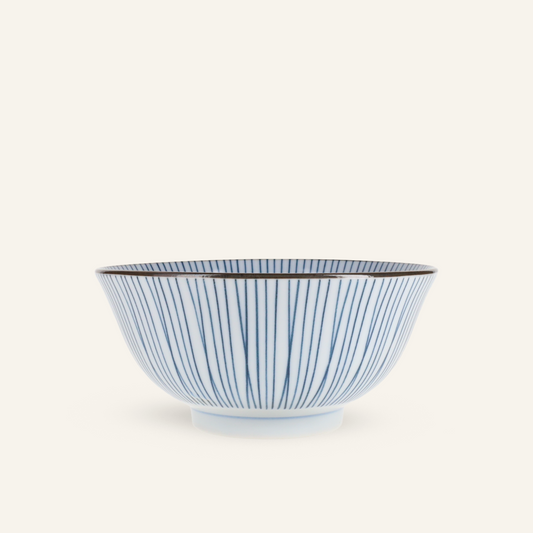 Minoyaki porcelain blue striped bowl "naigai sensuji"