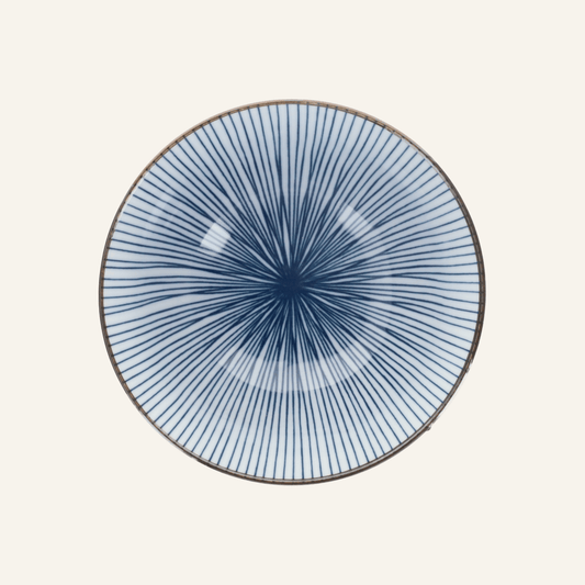 Bol à rayures bleues en porcelaine Minoyaki "naigai sensuji"