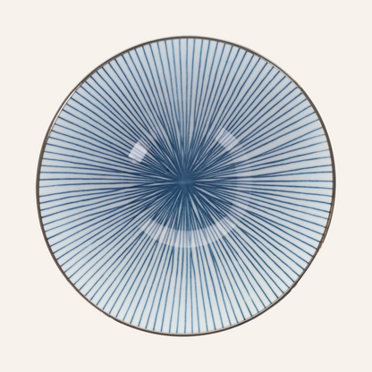 Bol à donburi à rayures bleues en porcelaine Minoyaki "naigai sensuji"