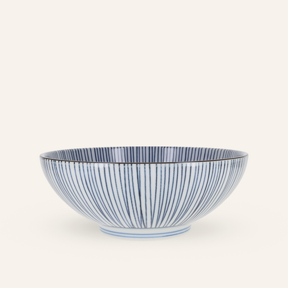 Bol à donburi à rayures bleues en porcelaine Minoyaki "naigai sensuji"